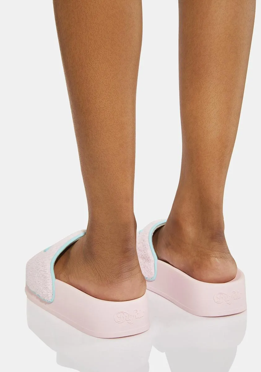 Baby Pink Lake Terry Platform Slides