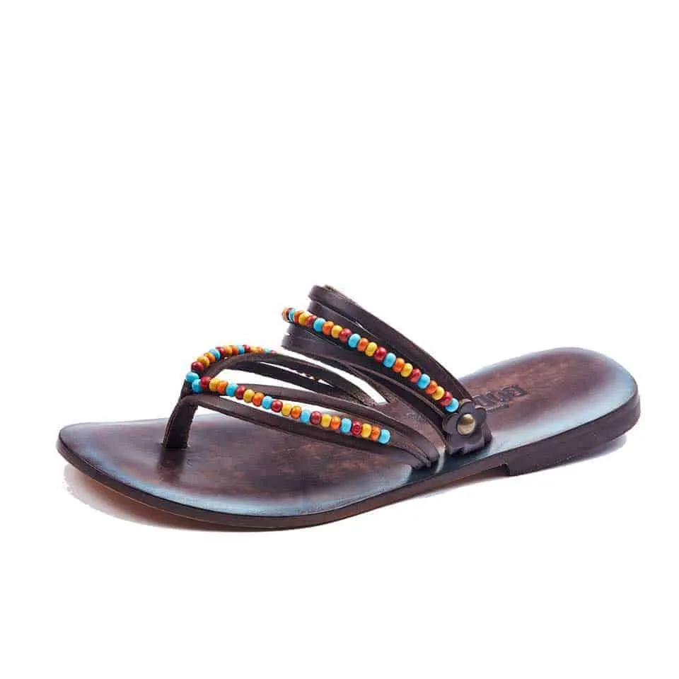 Black Flip Flops Leather Thong Sandals For Womens