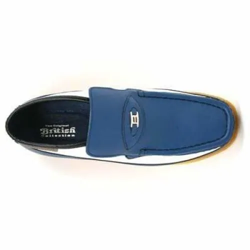 British Walkers Checkers Men's Blue and White Leather Slip Ons