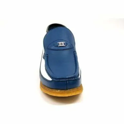 British Walkers Checkers Men's Blue and White Leather Slip Ons