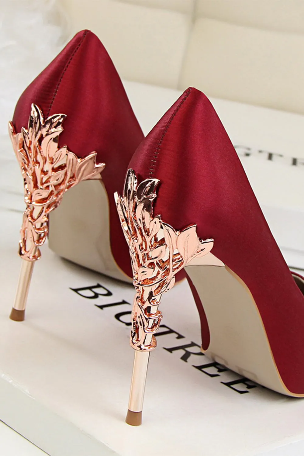 Burgundy Shallow Metal Stiletto Heels