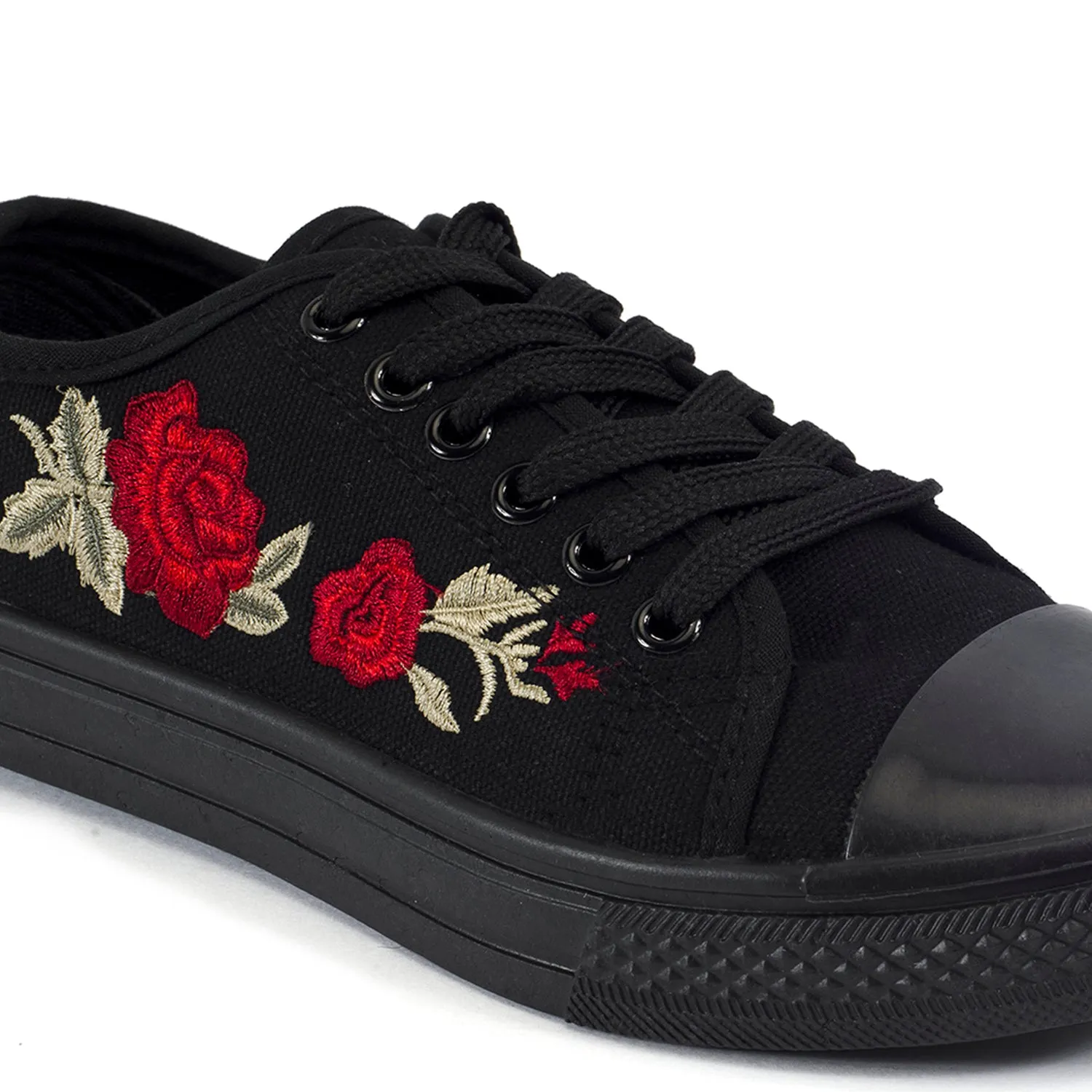 Canvas Lace Up Embroidery Trainers