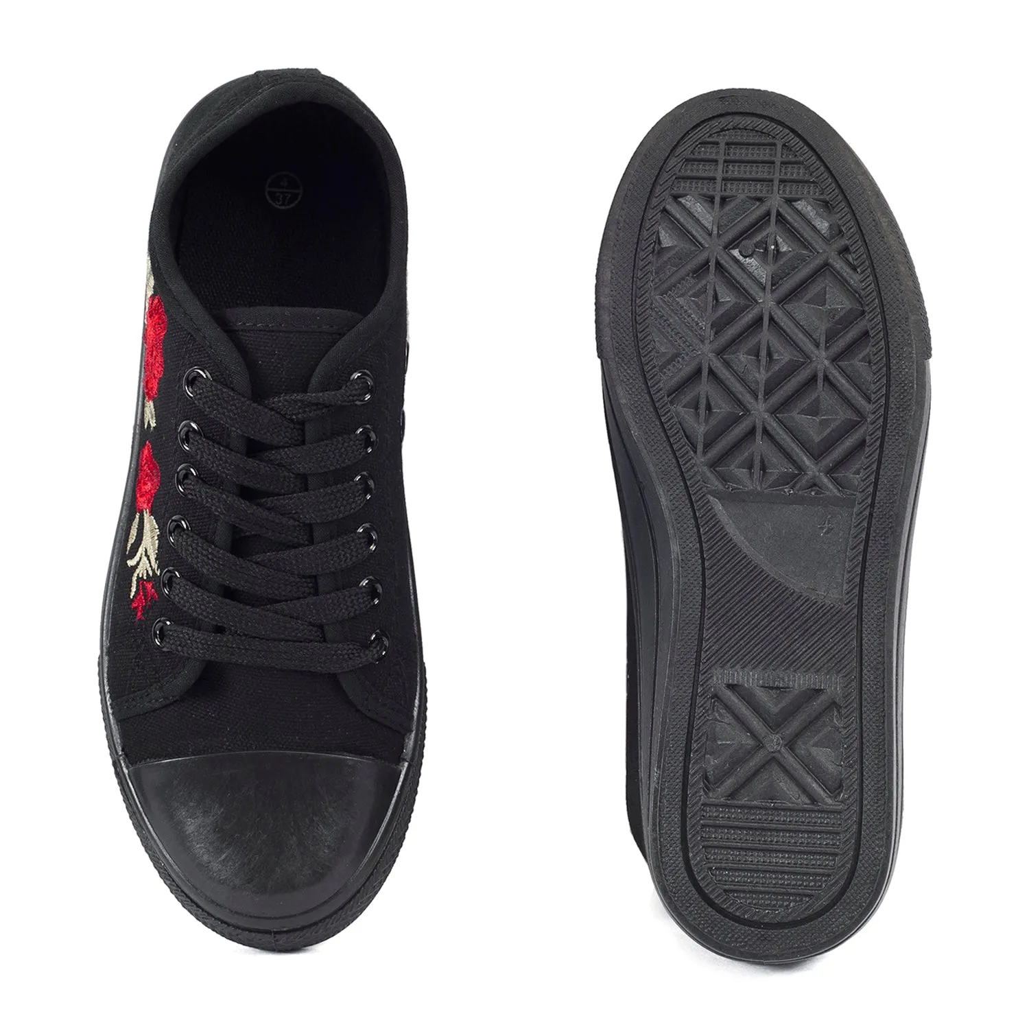 Canvas Lace Up Embroidery Trainers