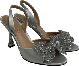 Charles & Keith Metallic Recycled Polyester Beaded Bow Slingback Pumps - Silver UK 4 EU 37 👠