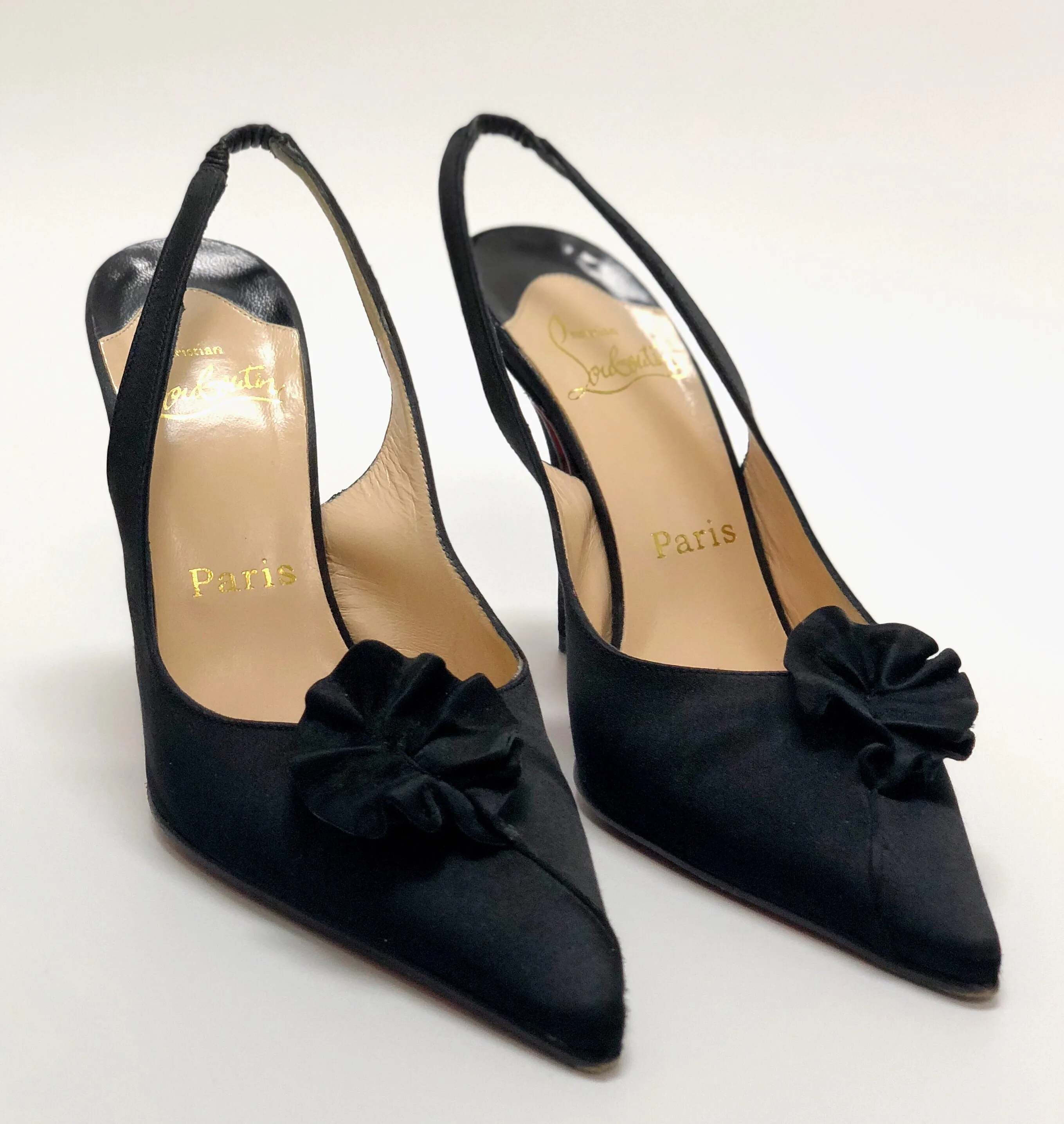 Christian Louboutin Black Satin Slingback Pumps