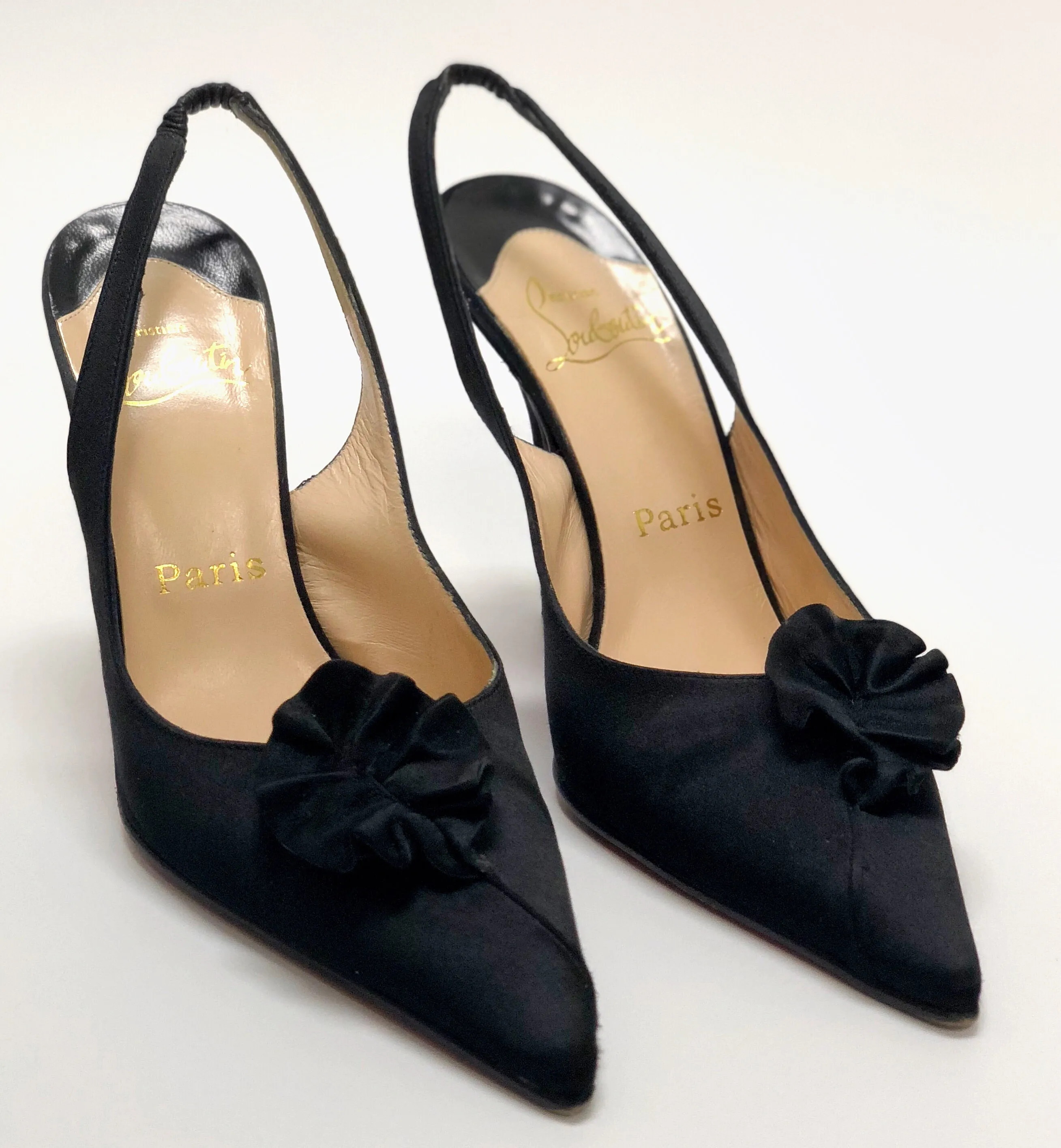 Christian Louboutin Black Satin Slingback Pumps