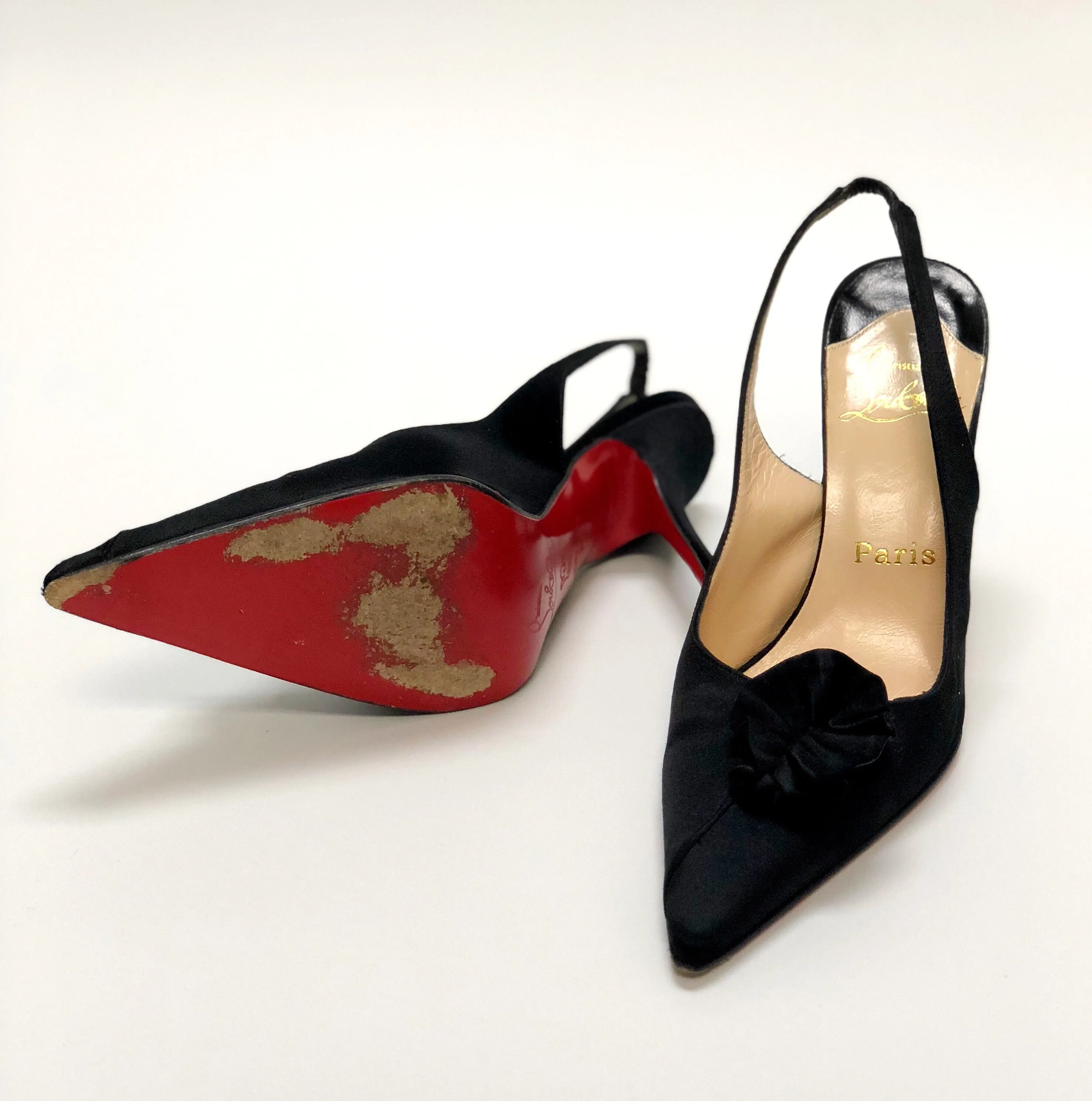 Christian Louboutin Black Satin Slingback Pumps