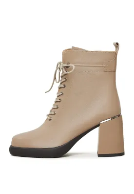 Classic High Heeled Ankle Boots - Beige