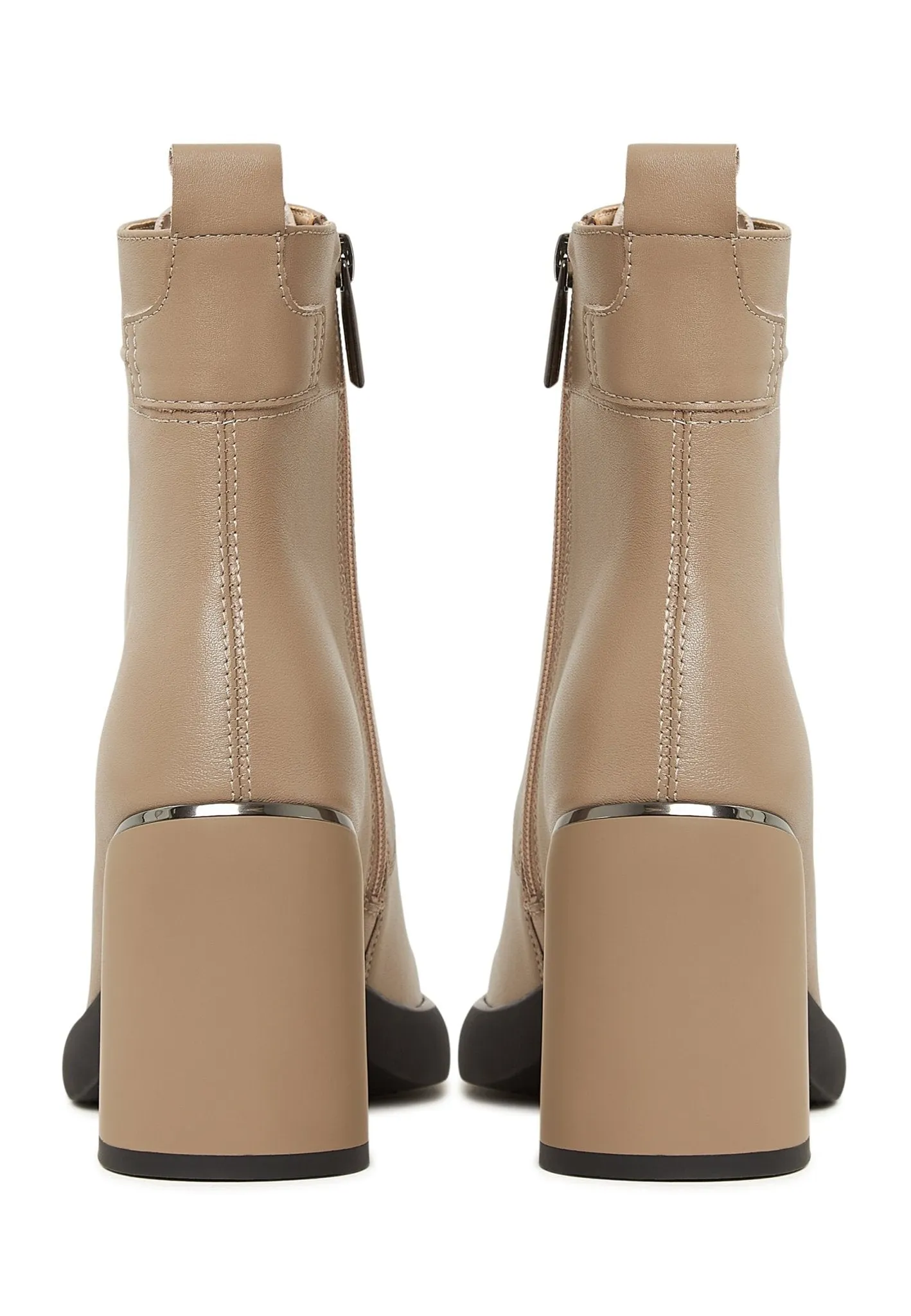 Classic High Heeled Ankle Boots - Beige