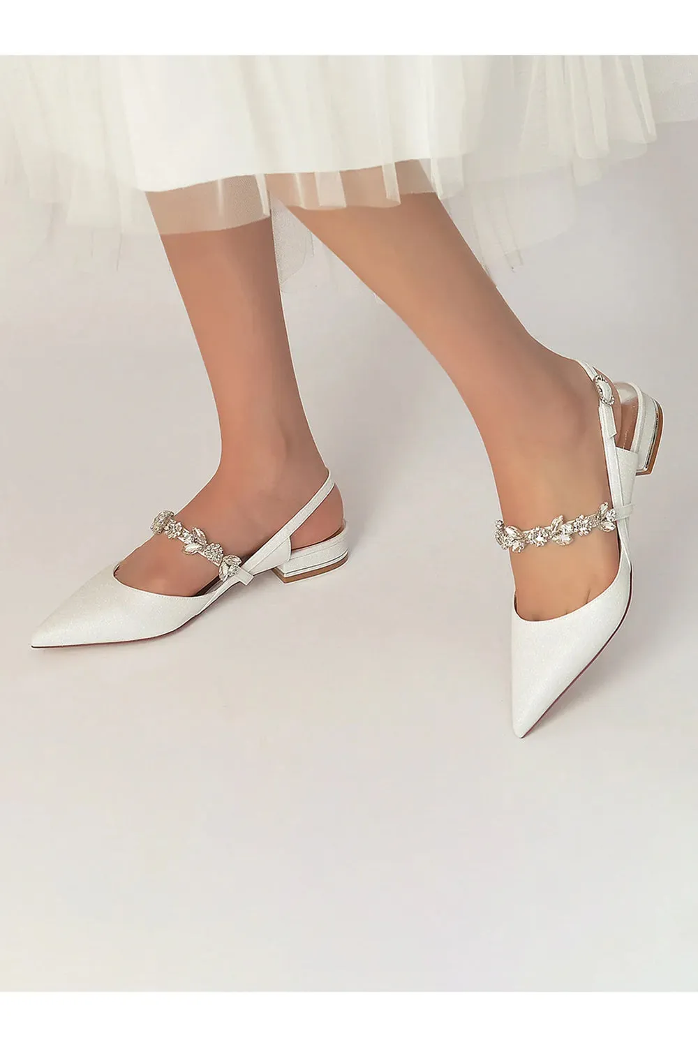 Crystal Strap Pointed Toe Low Heels