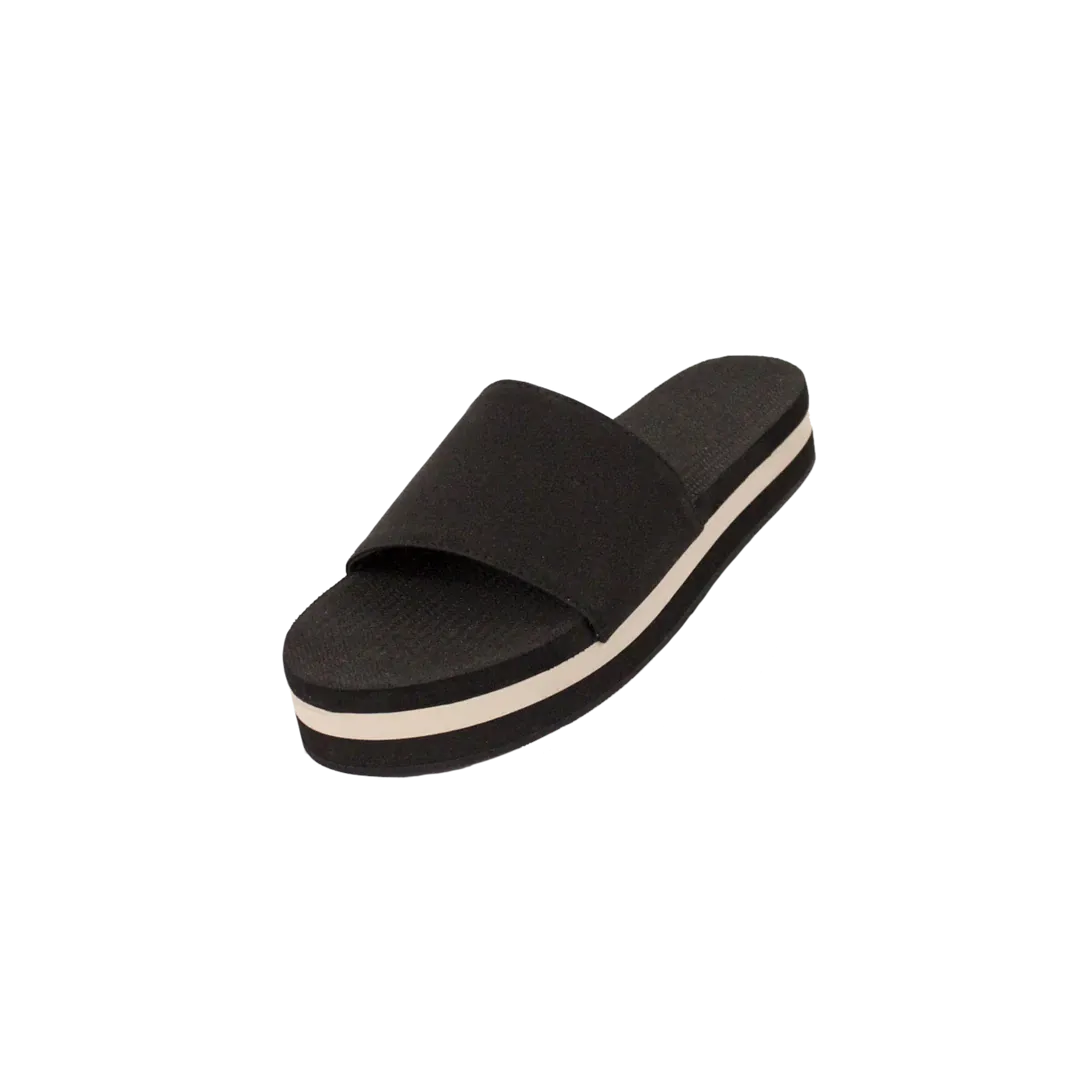 ESSNTLS Womens PLATFORM Slides - Black & Sea Salt Stripe