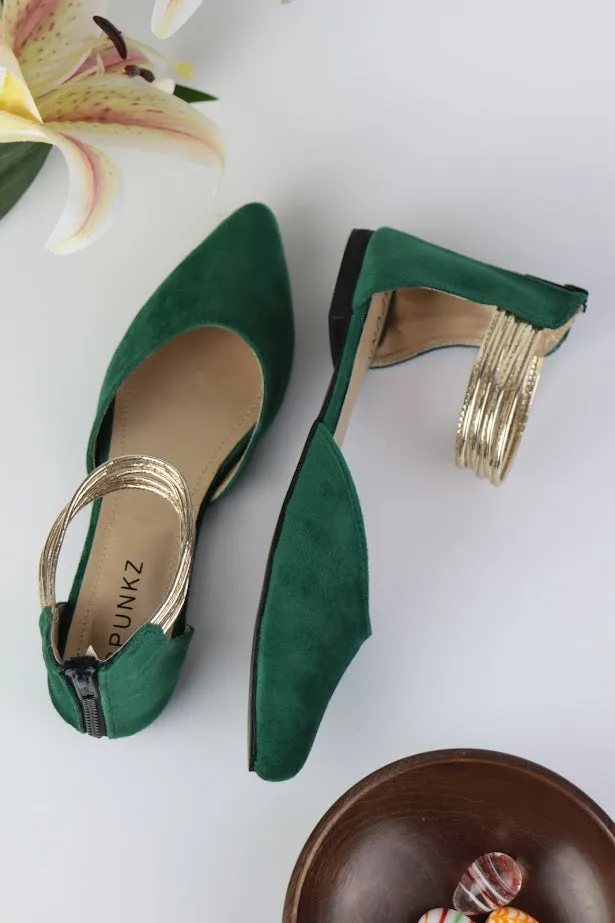 Eva Green Suede Metallic Detail Ankle Strap Pumps