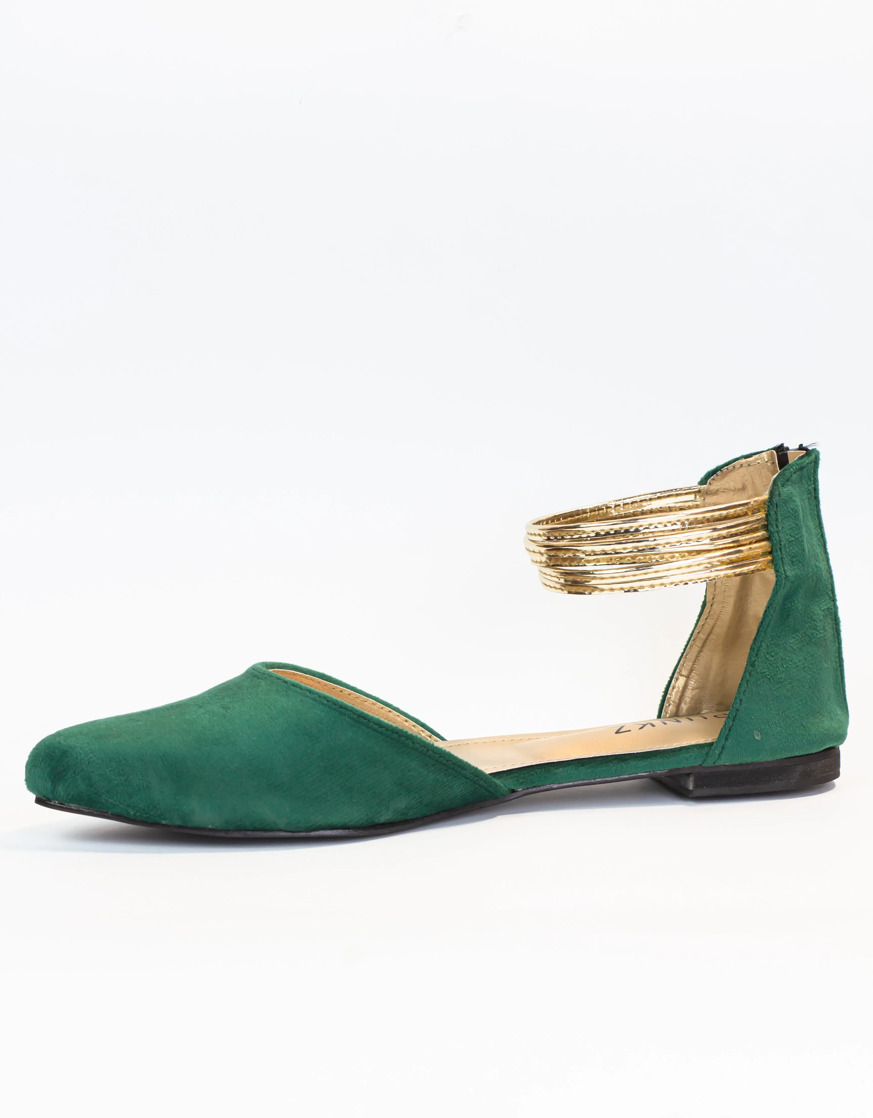 Eva Green Suede Metallic Detail Ankle Strap Pumps