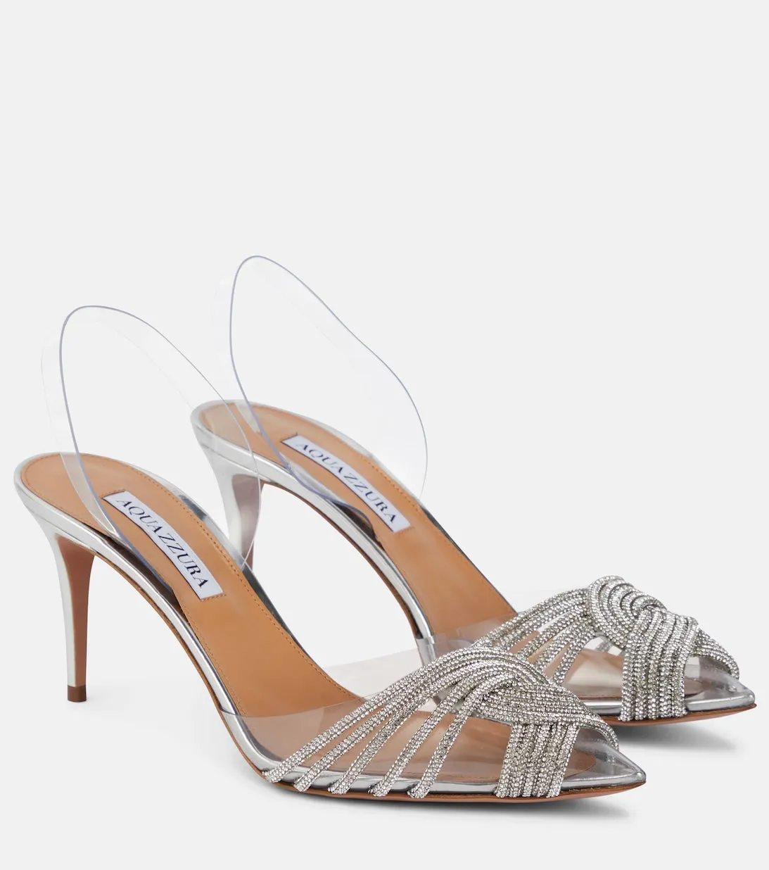 Gatsby 75 Aquazzura Embellished Slingback Pumps, Silver