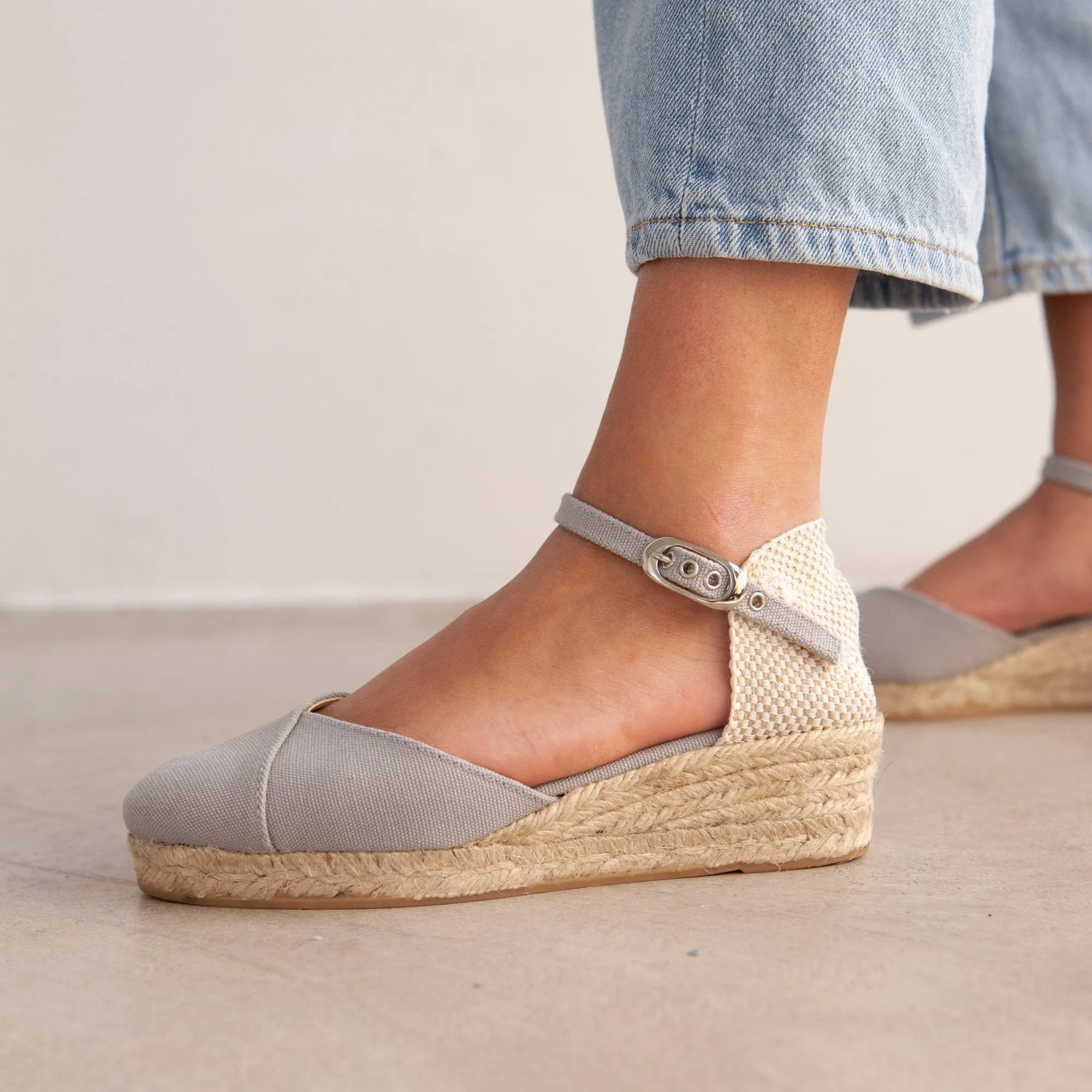 Girona Eco Canvas Vegan Espadrille Wedges - Grey