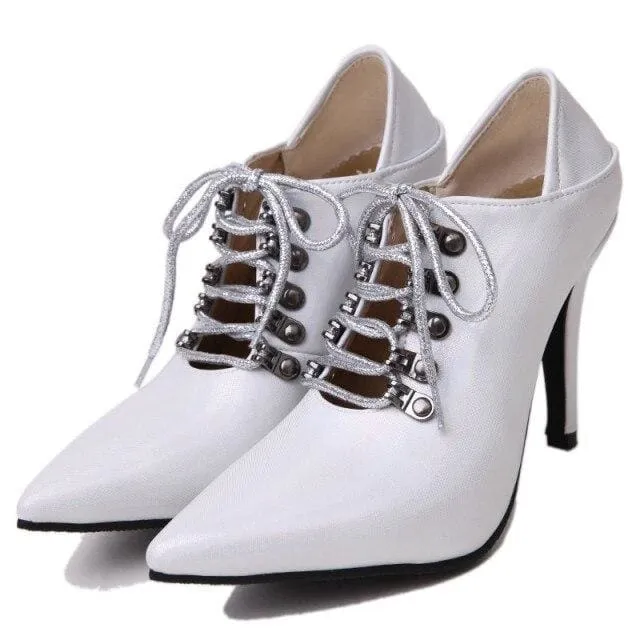 Gothic Ladies Fashion Pointed Toe Cross Tied Extreme High Heels