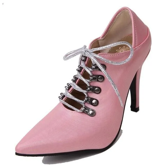 Gothic Ladies Fashion Pointed Toe Cross Tied Extreme High Heels