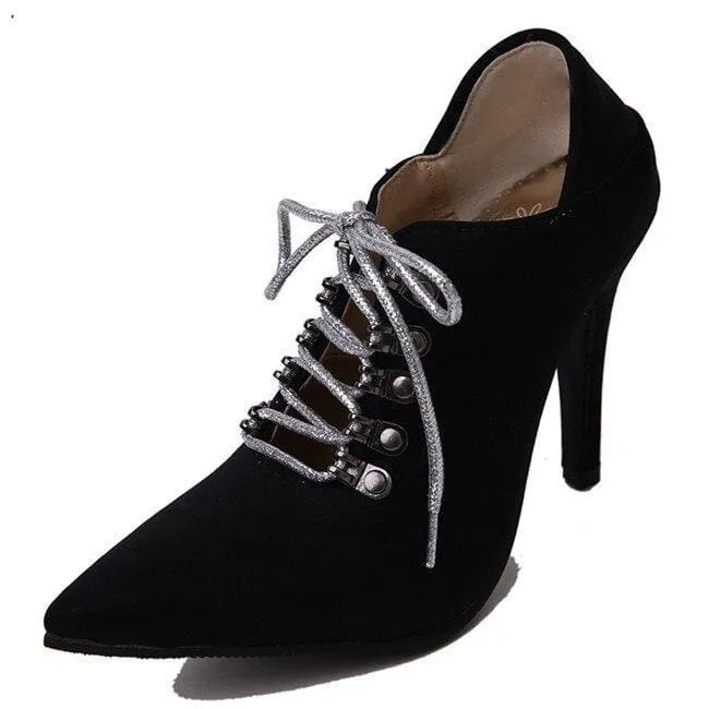 Gothic Ladies Fashion Pointed Toe Cross Tied Extreme High Heels