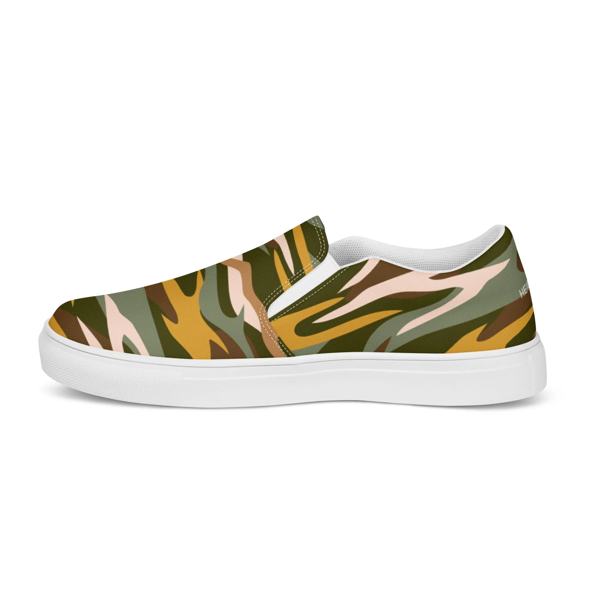 Green Camo Print Women's Sneakers, Best Women’s Slip-On Canvas Shoes, Ladies Canvas Shoes (US Size: 5-12)