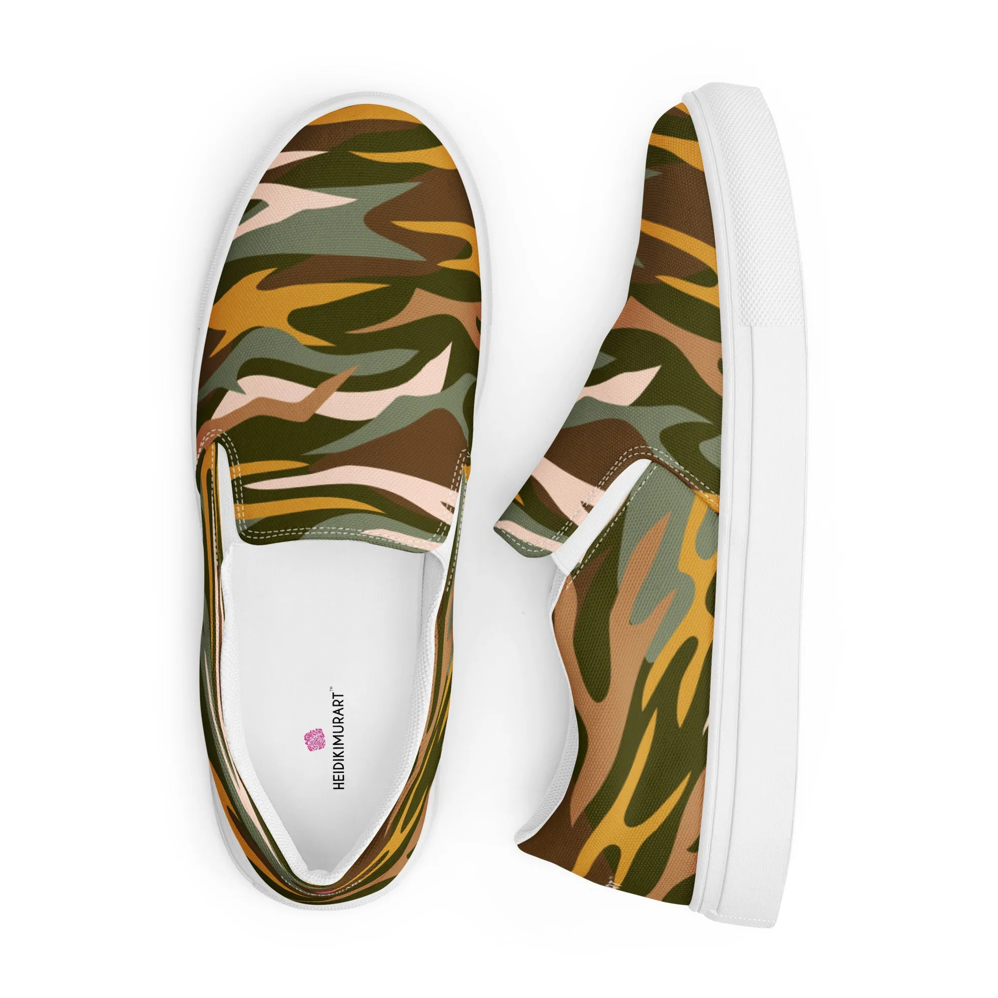 Green Camo Print Women's Sneakers, Best Women’s Slip-On Canvas Shoes, Ladies Canvas Shoes (US Size: 5-12)