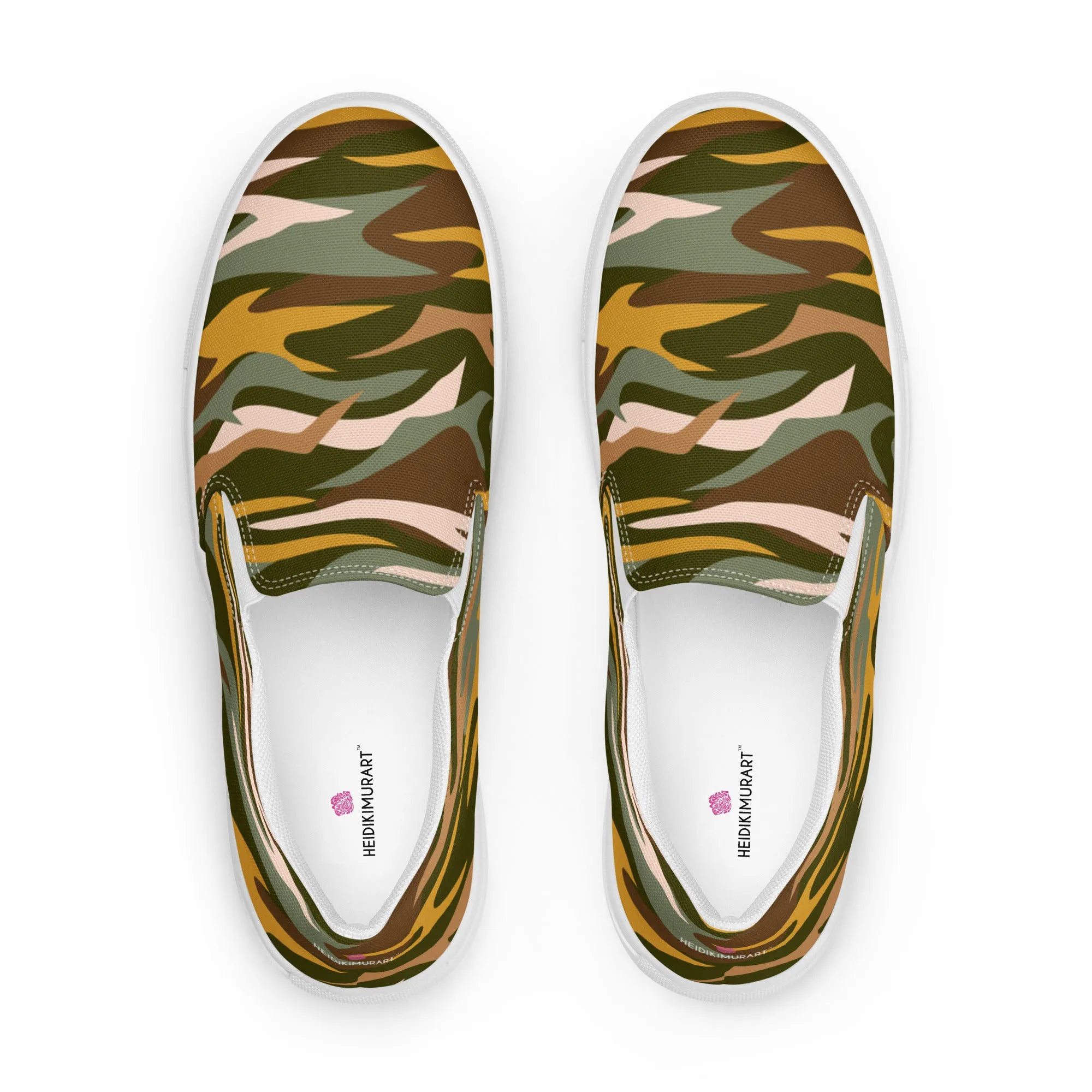 Green Camo Print Women's Sneakers, Best Women’s Slip-On Canvas Shoes, Ladies Canvas Shoes (US Size: 5-12)