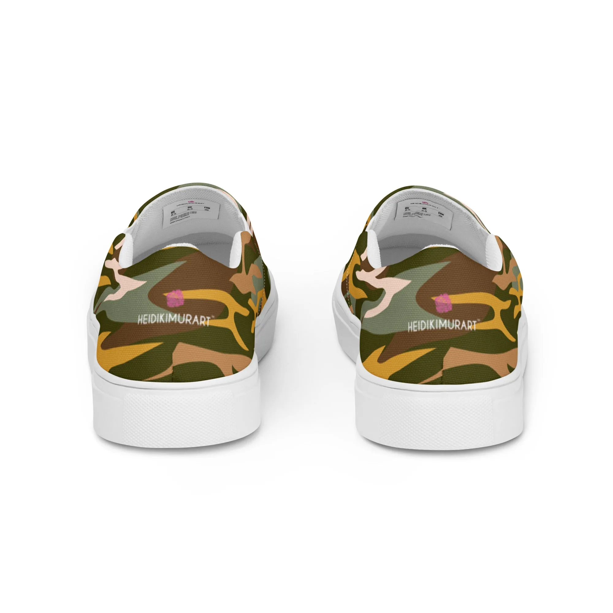 Green Camo Print Women's Sneakers, Best Women’s Slip-On Canvas Shoes, Ladies Canvas Shoes (US Size: 5-12)