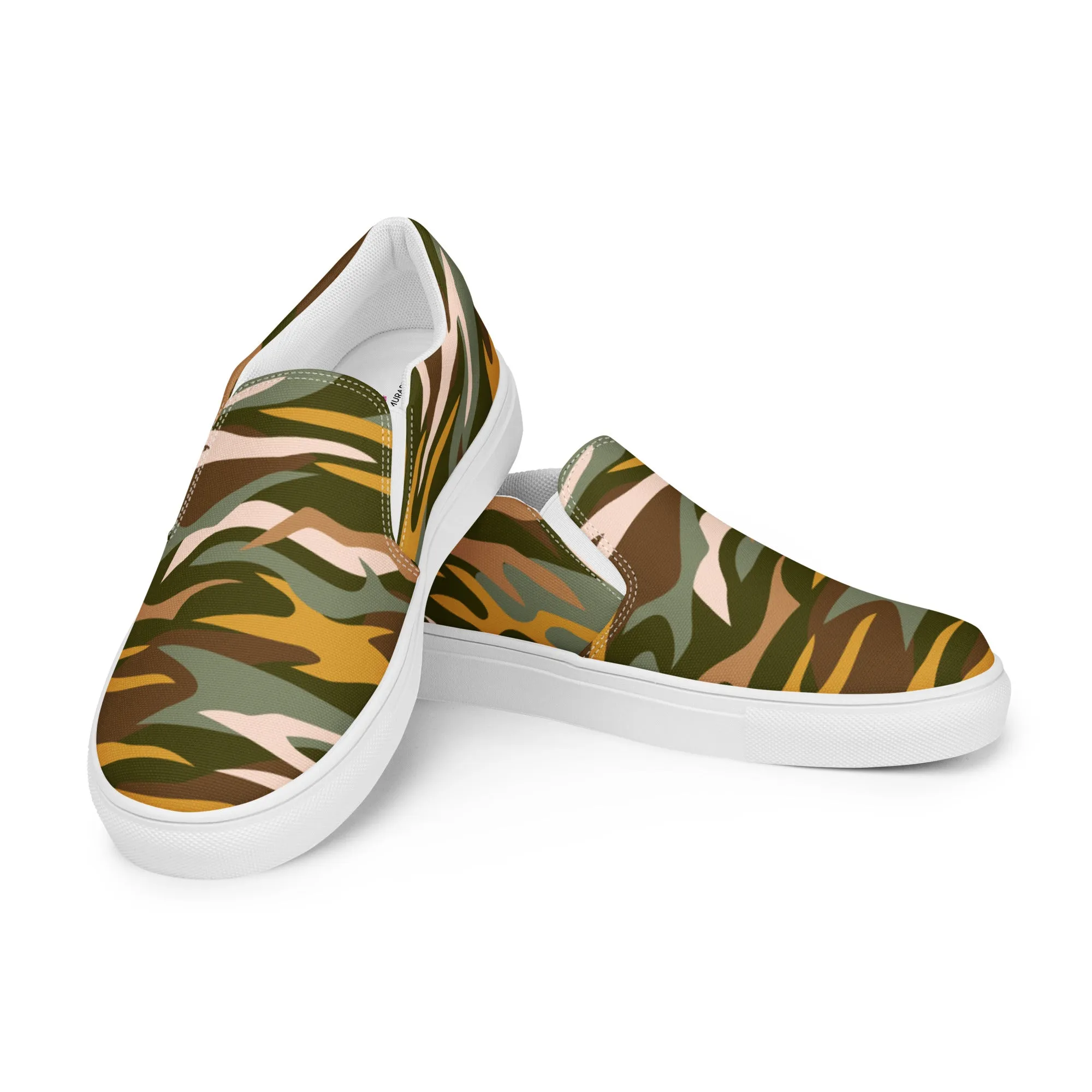 Green Camo Print Women's Sneakers, Best Women’s Slip-On Canvas Shoes, Ladies Canvas Shoes (US Size: 5-12)