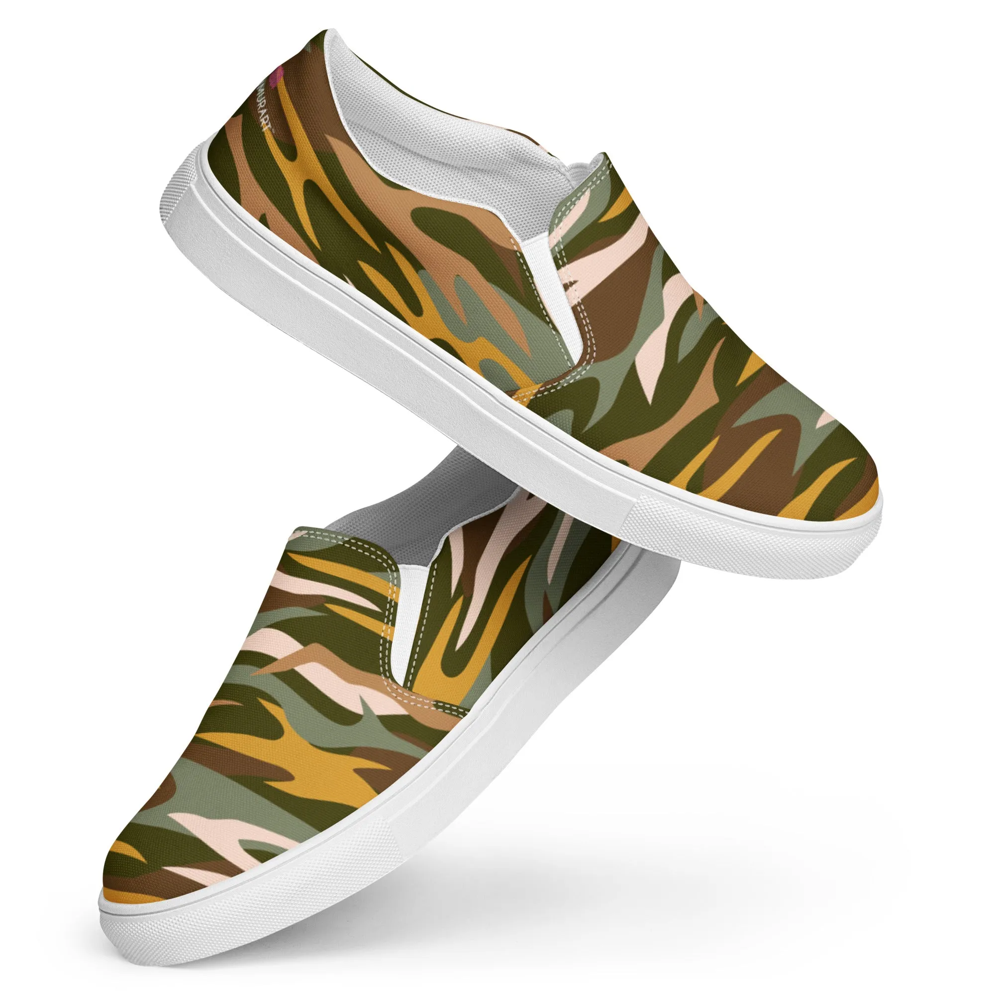 Green Camo Print Women's Sneakers, Best Women’s Slip-On Canvas Shoes, Ladies Canvas Shoes (US Size: 5-12)