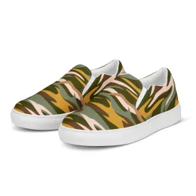 Green Camo Print Women's Sneakers, Best Women’s Slip-On Canvas Shoes, Ladies Canvas Shoes (US Size: 5-12)