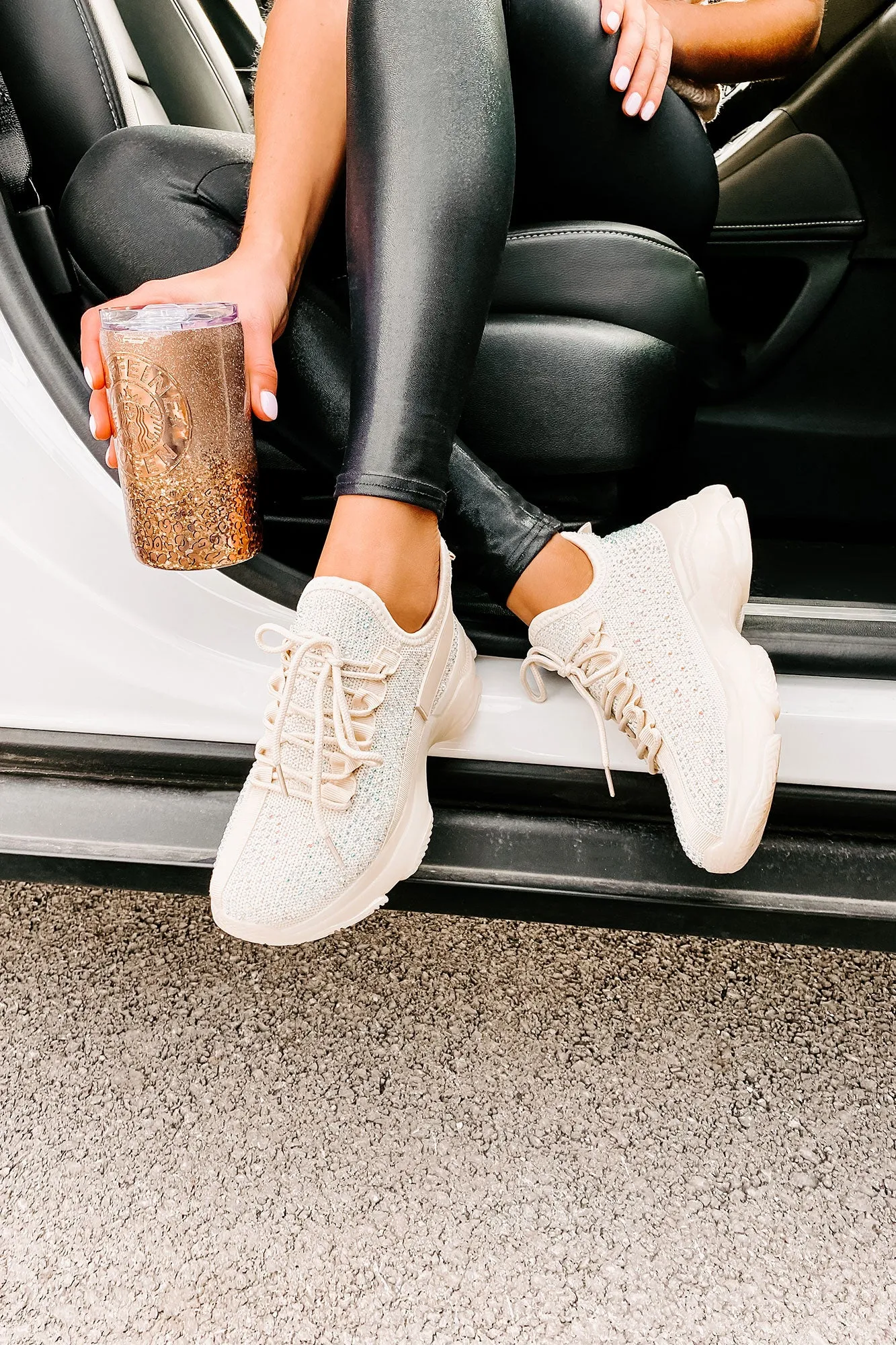 High Maintenance Chunky Rhinestone Sneakers (Beige)