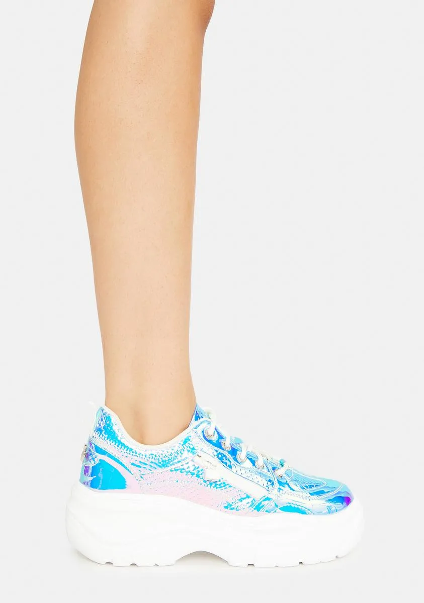 Iridescent Blue Snake Platform Sneakers