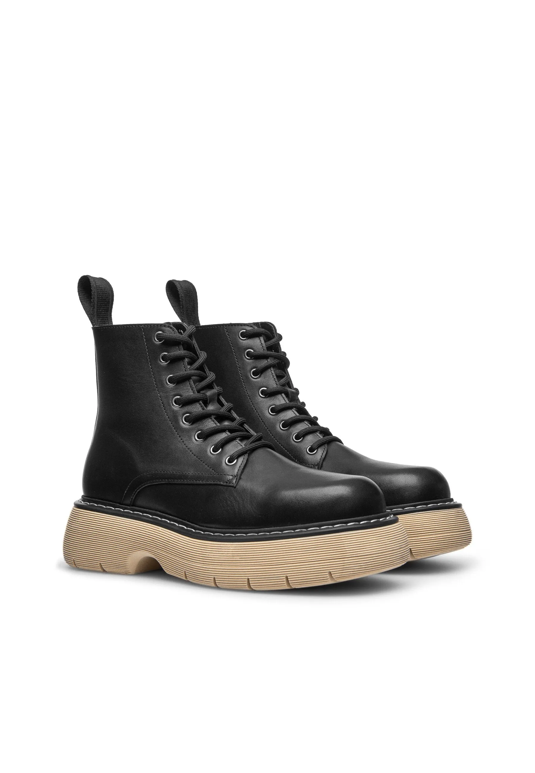 Jane Black Leather Combat Boots