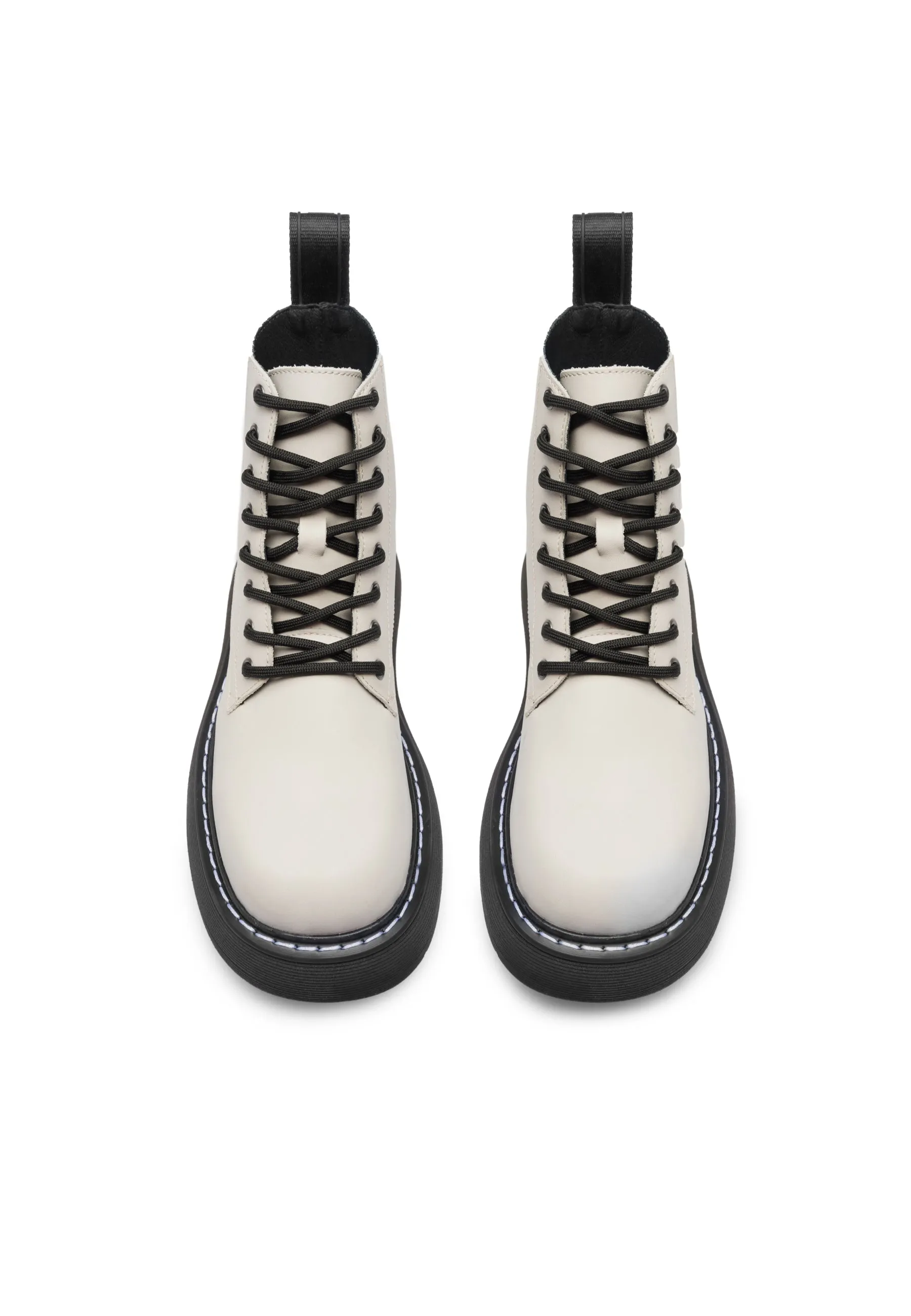 Jane Off White Leather Combat Boots