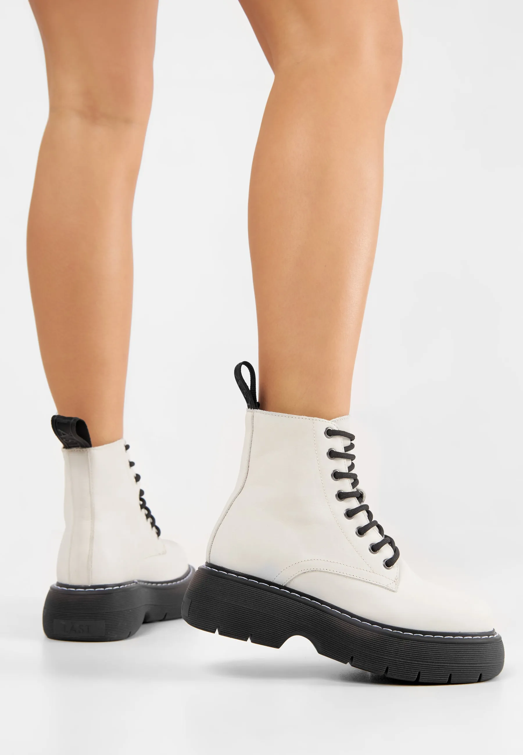 Jane Off White Leather Combat Boots