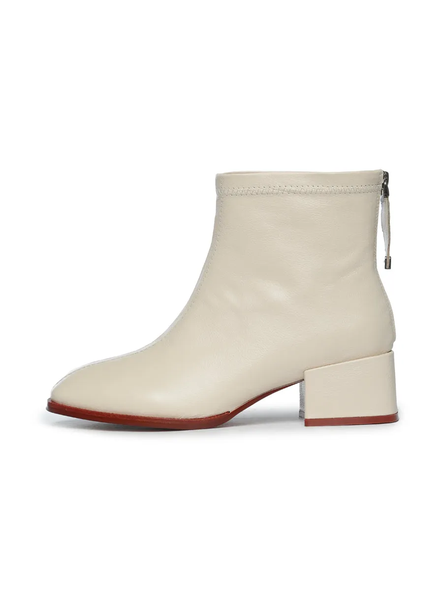 Leather Ankle Boots with Back Zipper - White