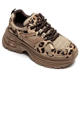 LEOPARD PRINT LACE UP DESIGNER CHUNKY SNEAKERS TRAINERS