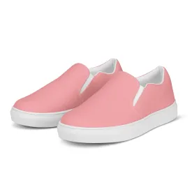 Light Pink Women's Slip Ons, Solid Colorful Pink Color Modern Minimalist Women’s Slip-On Canvas Shoes (US Size: 5-12)