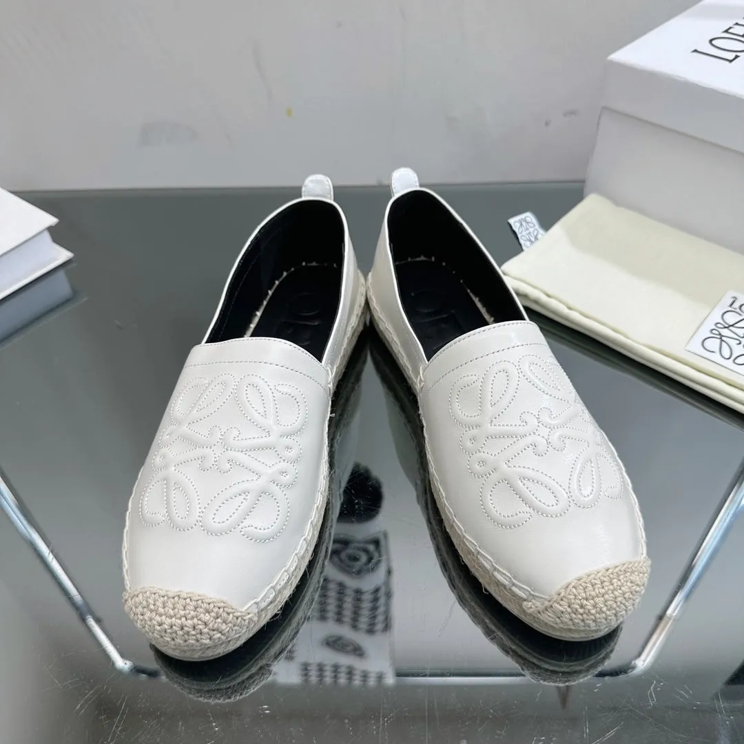 Loew Anagram Espadrille White Black Leather