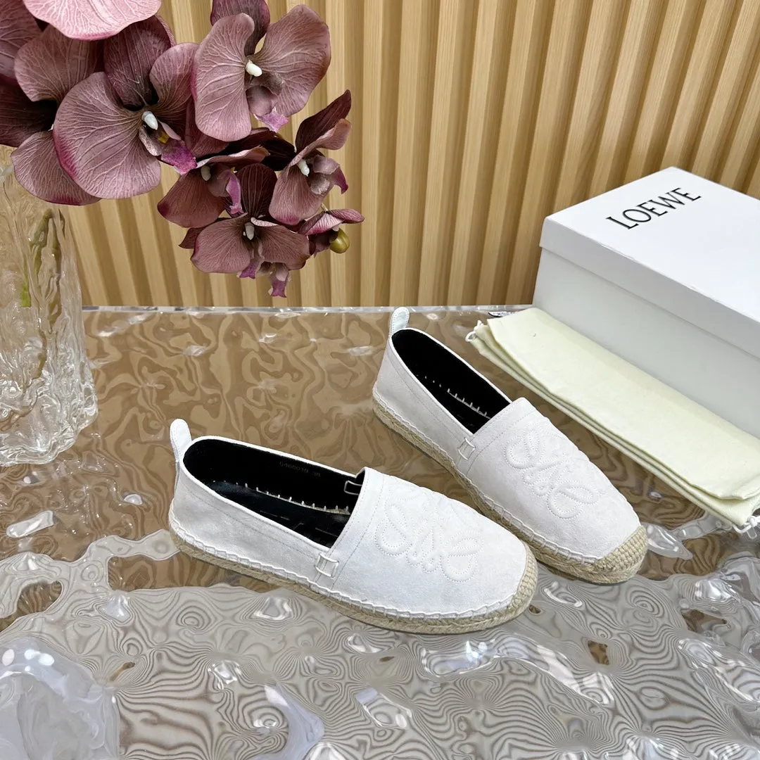 Loew Anagram Espadrille White Suede Black Calfskin