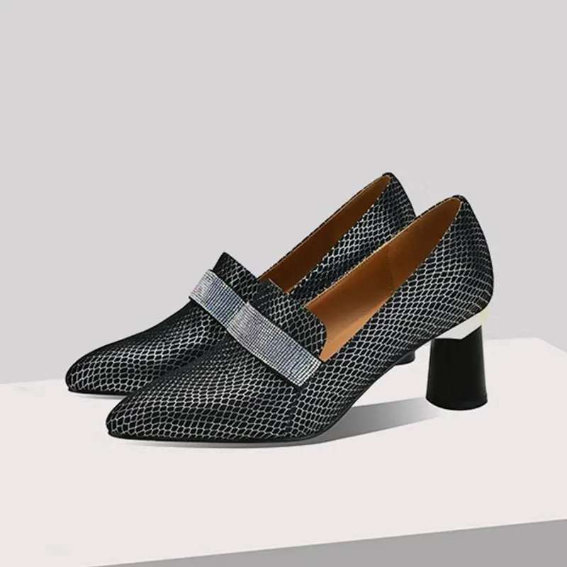 Luxe Exotic Cow Leather Slip-on Heels