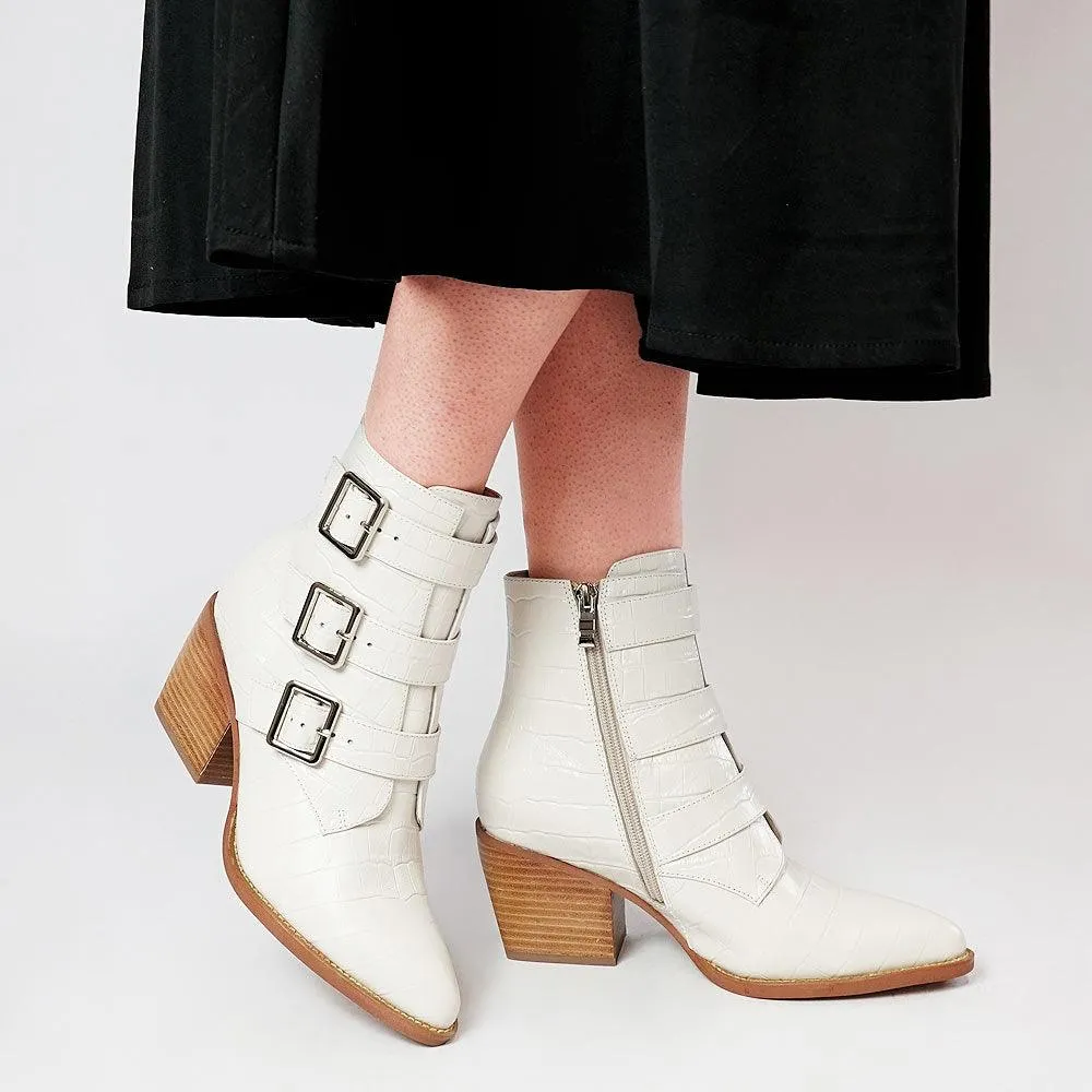 Marzena Almond Croc Leather Ankle Boots