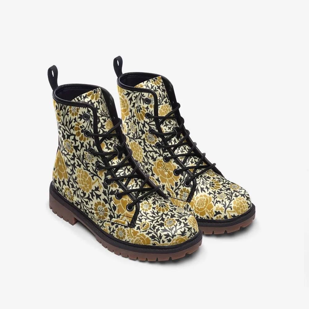 Milk Chrysanthemum Lace Up Boots