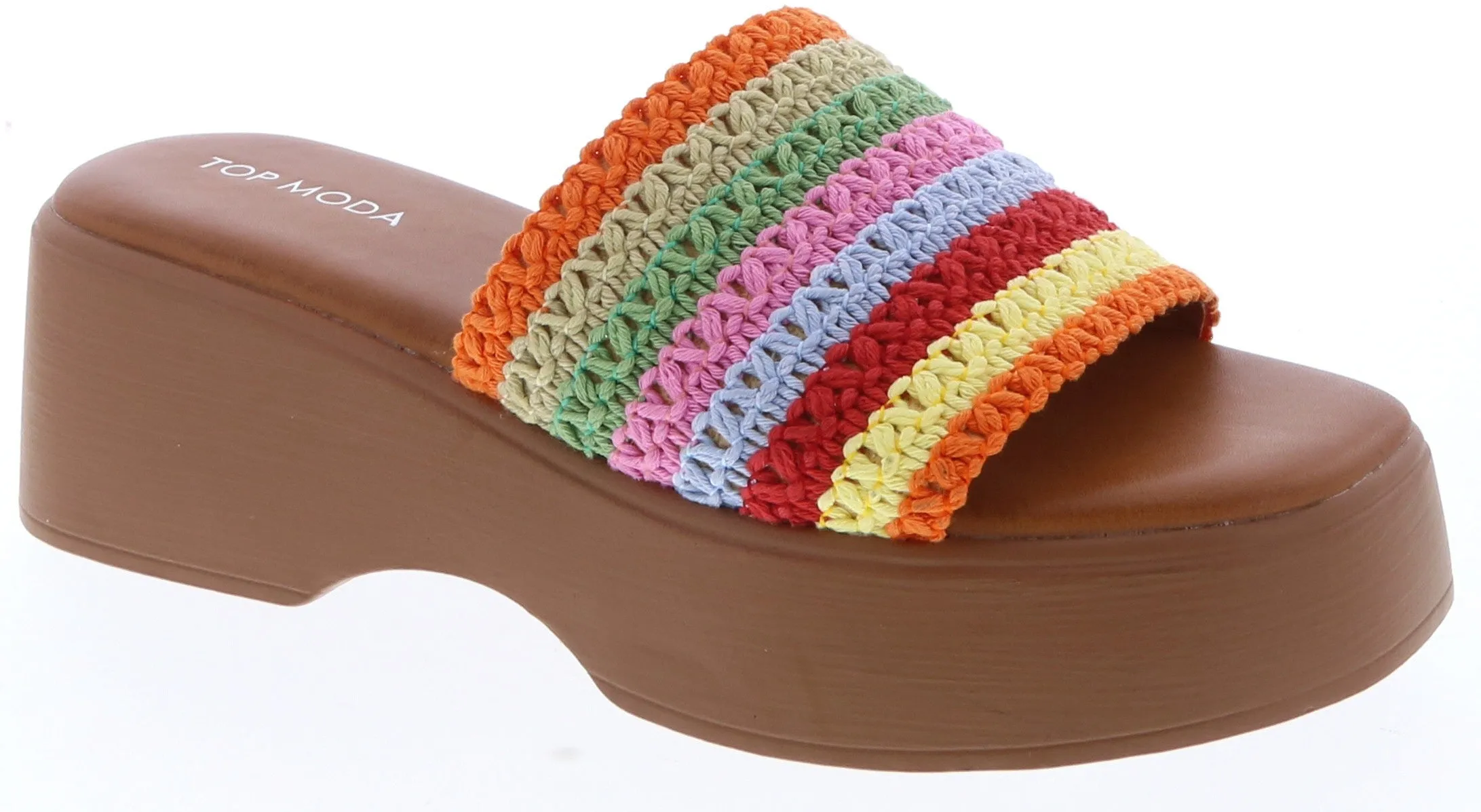 ORCHID-1 Orange Multicolor Striped Woven Crochet Vamp