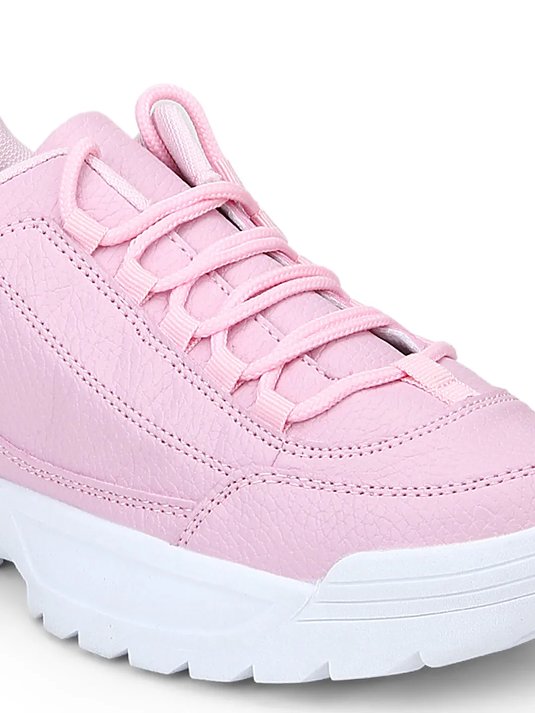 Pink Cleated Bottom Lace-Up Sneakers