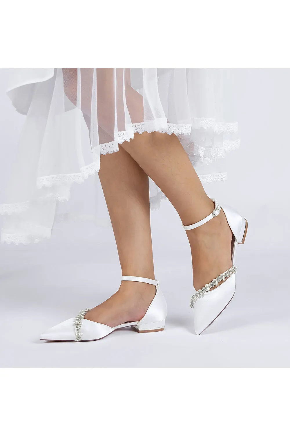 Pretty Rhinestone Pointed Toe Ankle Strap Kitten Heels