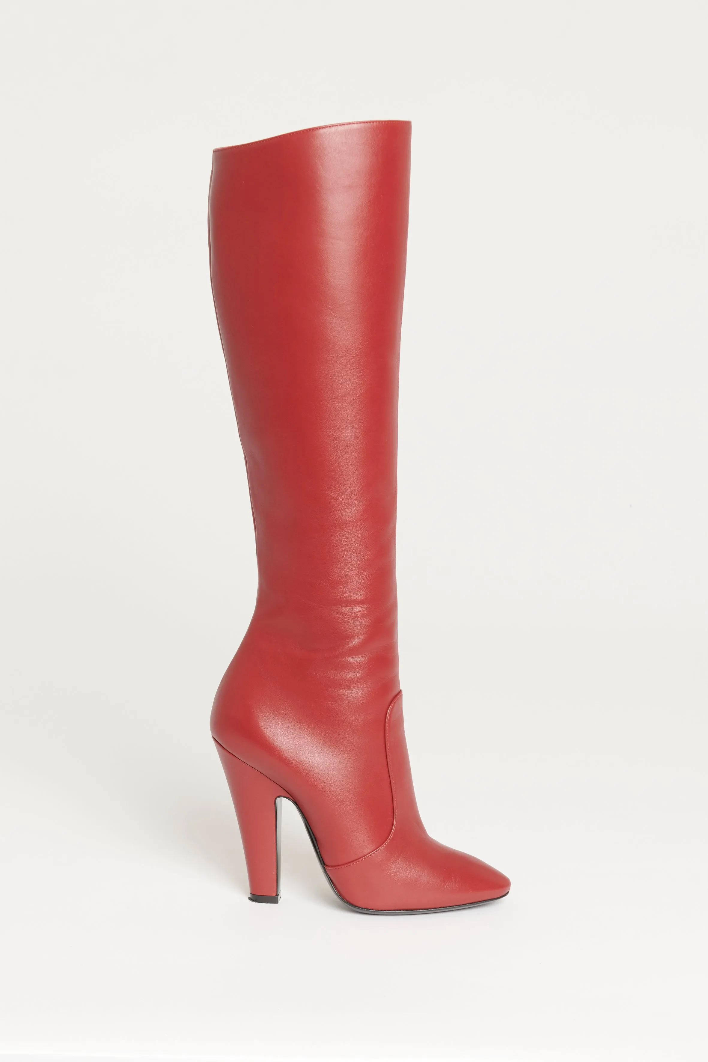 Red Leather Preowned Knee High Boots