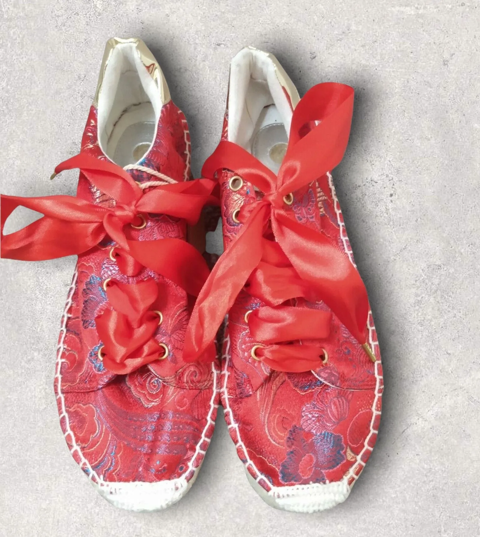 Replay Floral Red Embroidered Orient Box Chinese Espadrilles Trainers UK 7 EU 40