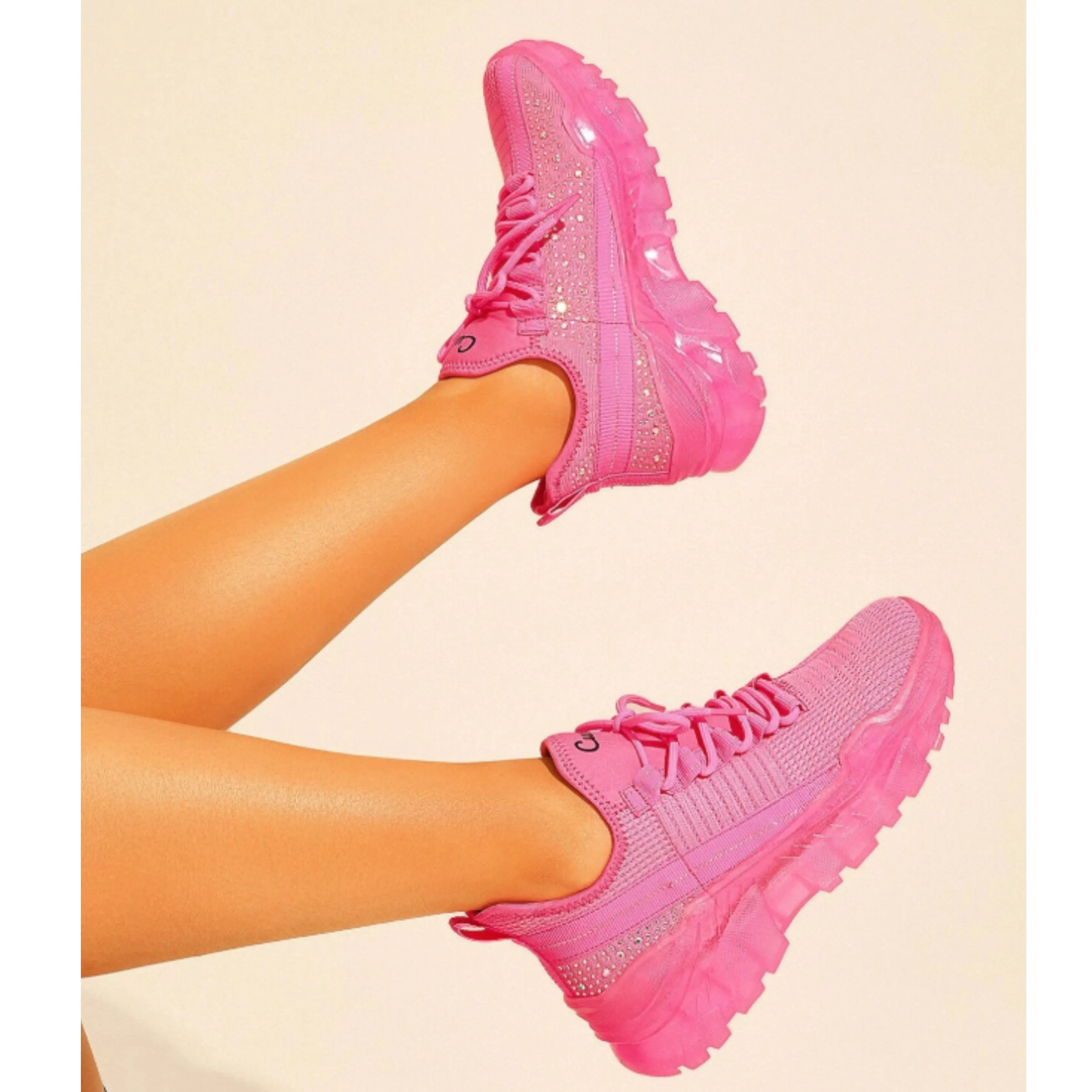 Rhinestone Lace Up Sneakers