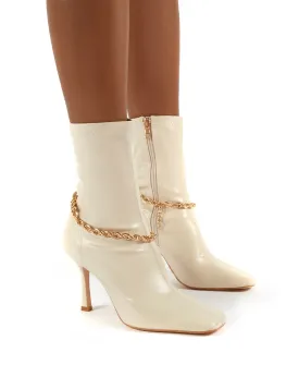 Sacci Bone Chain Detail Square Toe Stiletto Heel Ankle Boots