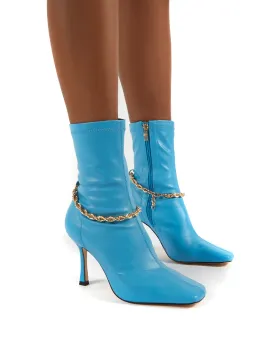 Sacci Turquoise Chain Detail Square Toe Stiletto Heel Ankle Boots